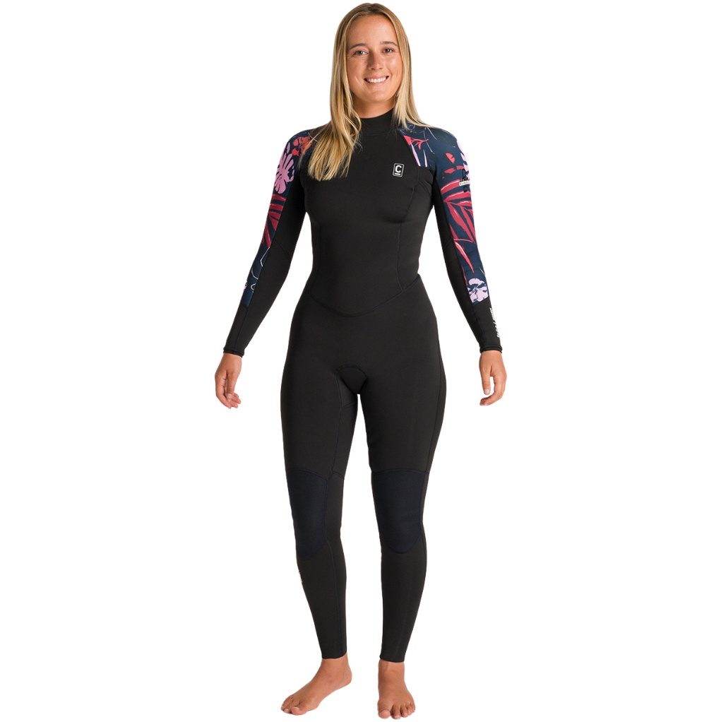 2026 C-Skins Womens NuWave Solace Lite 3/2mm Back Zip Wetsuit C-NSOL32STW - Black / Tropical